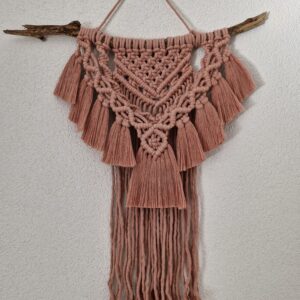 🌸 Macramé mural aztèque vieux rose