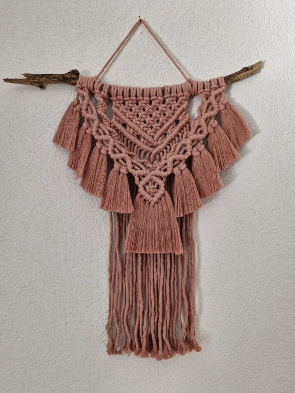 🌸 Macramé mural aztèque vieux rose