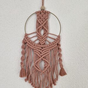 🌸 Attrape-rêves vieux rose en macramé