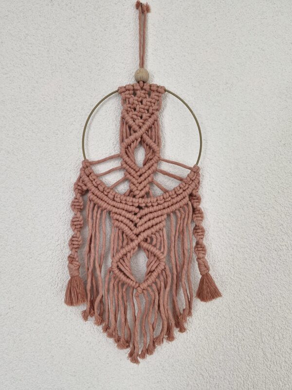 🌸 Attrape-rêves vieux rose en macramé