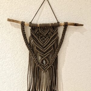 🌵 Macramé mural vert kaki – Motifs aztèques